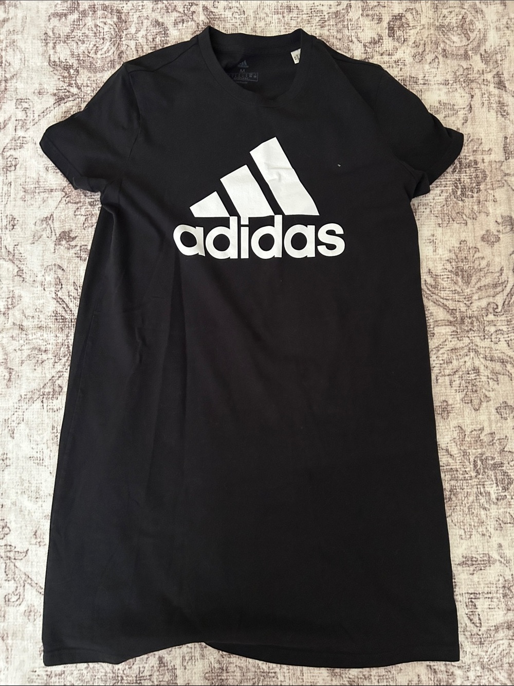 adidas Black Short Sleeve Logo Tee Dress with White Print